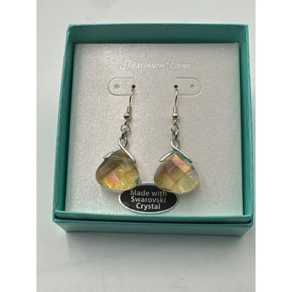 Swarovski New in Box Platinum Tone Crystal Dangle Drop Earrings - Picture 2 of 5